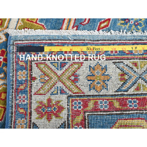 2'9"x11'2" Carolina Blue, Kazak with Tribal Medallions Design, Hand Knotted, Soft and Velvety Wool, Vegetable Dyes, Denser Weave, Runner, Oriental Rug Sh475 FWR2850