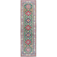 Load image into Gallery viewer, 2&#39;8&quot;x9&#39;10&quot; Marine Green, Kazak with Geometric Medallions Design, Hand Knotted, Soft and Velvety Wool, Vegetable Dyes, Denser Weave, Runner, Oriental Rug Sh476 FWR2856