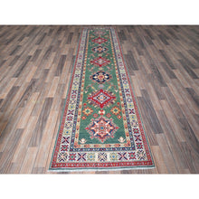 Load image into Gallery viewer, 2&#39;8&quot;x9&#39;10&quot; Marine Green, Kazak with Geometric Medallions Design, Hand Knotted, Soft and Velvety Wool, Vegetable Dyes, Denser Weave, Runner, Oriental Rug Sh476 FWR2856