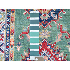 2'8"x9'10" Marine Green, Kazak with Geometric Medallions Design, Hand Knotted, Soft and Velvety Wool, Vegetable Dyes, Denser Weave, Runner, Oriental Rug Sh476 FWR2856