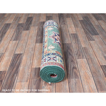 Load image into Gallery viewer, 2&#39;8&quot;x9&#39;10&quot; Marine Green, Kazak with Geometric Medallions Design, Hand Knotted, Soft and Velvety Wool, Vegetable Dyes, Denser Weave, Runner, Oriental Rug Sh476 FWR2856