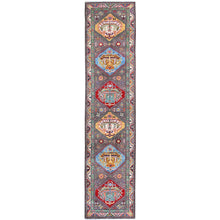 Load image into Gallery viewer, 2&#39;8&quot;x12&#39; Quail Gray, Kazak with Tribal Medallions Design, Hand Knotted, Soft and Velvety Wool, Denser Weave, Vegetable Dyes, Runner, Oriental Rug Sh477 FWR2862