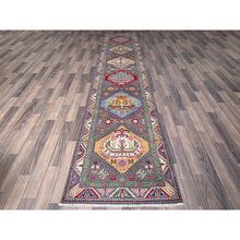 Load image into Gallery viewer, 2&#39;8&quot;x12&#39; Quail Gray, Kazak with Tribal Medallions Design, Hand Knotted, Soft and Velvety Wool, Denser Weave, Vegetable Dyes, Runner, Oriental Rug Sh477 FWR2862