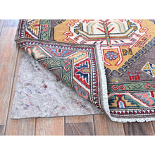 Load image into Gallery viewer, 2&#39;8&quot;x12&#39; Quail Gray, Kazak with Tribal Medallions Design, Hand Knotted, Soft and Velvety Wool, Denser Weave, Vegetable Dyes, Runner, Oriental Rug Sh477 FWR2862