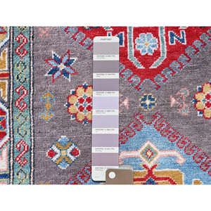 2'8"x12' Quail Gray, Kazak with Tribal Medallions Design, Hand Knotted, Soft and Velvety Wool, Denser Weave, Vegetable Dyes, Runner, Oriental Rug Sh477 FWR2862