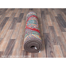 Load image into Gallery viewer, 2&#39;8&quot;x12&#39; Quail Gray, Kazak with Tribal Medallions Design, Hand Knotted, Soft and Velvety Wool, Denser Weave, Vegetable Dyes, Runner, Oriental Rug Sh477 FWR2862