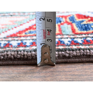 2'8"x12' Quail Gray, Kazak with Tribal Medallions Design, Hand Knotted, Soft and Velvety Wool, Denser Weave, Vegetable Dyes, Runner, Oriental Rug Sh477 FWR2862