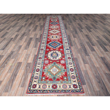 Load image into Gallery viewer, 2&#39;7&quot;x12&#39;7&quot; Berry Red, Kazak with Tribal Medallions Design, Hand Knotted, Soft and Shiny Wool, Vegetable Dyes, Denser Weave, Runner, Oriental Rug Sh479 FWR2874