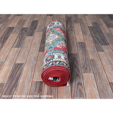 Load image into Gallery viewer, 2&#39;7&quot;x12&#39;7&quot; Berry Red, Kazak with Tribal Medallions Design, Hand Knotted, Soft and Shiny Wool, Vegetable Dyes, Denser Weave, Runner, Oriental Rug Sh479 FWR2874