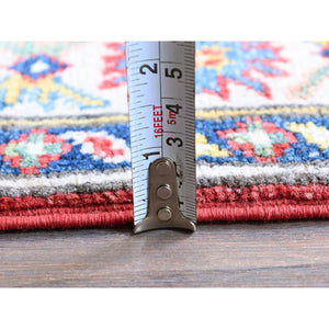 2'7"x12'7" Berry Red, Kazak with Tribal Medallions Design, Hand Knotted, Soft and Shiny Wool, Vegetable Dyes, Denser Weave, Runner, Oriental Rug Sh479 FWR2874