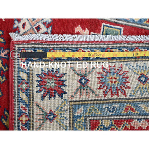 2'7"x12'7" Berry Red, Kazak with Tribal Medallions Design, Hand Knotted, Soft and Shiny Wool, Vegetable Dyes, Denser Weave, Runner, Oriental Rug Sh479 FWR2874