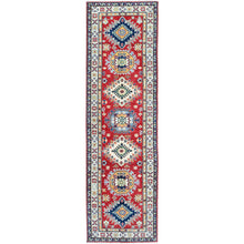Load image into Gallery viewer, 2&#39;9&quot;x9&#39;6&quot; Ajax Red, Kazak with Geometric Medallions Design, Hand Knotted, Soft and Shiny Wool, Denser Weave, Vegetable Dyes, Runner, Oriental Rug Sh480 FWR2880