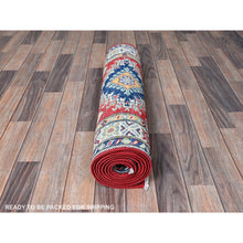 Load image into Gallery viewer, 2&#39;9&quot;x9&#39;6&quot; Ajax Red, Kazak with Geometric Medallions Design, Hand Knotted, Soft and Shiny Wool, Denser Weave, Vegetable Dyes, Runner, Oriental Rug Sh480 FWR2880