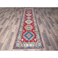 Load image into Gallery viewer, 2&#39;7&quot;x10&#39; Arsenal Red, Kazak with Tribal Medallions Design, Hand Knotted, Soft and Vibrant Wool, Vegetable Dyes, Denser Weave, Runner, Oriental Rug Sh481 FWR2886