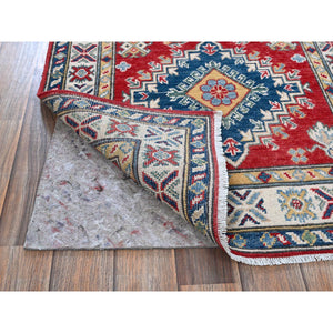 2'7"x10' Arsenal Red, Kazak with Tribal Medallions Design, Hand Knotted, Soft and Vibrant Wool, Vegetable Dyes, Denser Weave, Runner, Oriental Rug Sh481 FWR2886