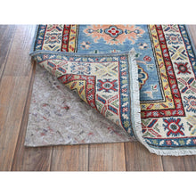 Load image into Gallery viewer, 2&#39;x6&#39;6&quot; Maya Blue, Kazak with Tribal Medallions Design, Soft and Velvety Wool, Hand Knotted, Denser Weave, Vegetable Dyes, Narrow Runner, Oriental Rug FWR2904