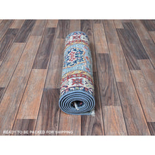 Load image into Gallery viewer, 2&#39;x6&#39;6&quot; Maya Blue, Kazak with Tribal Medallions Design, Soft and Velvety Wool, Hand Knotted, Denser Weave, Vegetable Dyes, Narrow Runner, Oriental Rug FWR2904