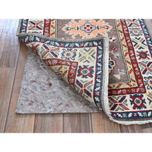 Load image into Gallery viewer, 2&#39;x6&#39;5&quot; Fossil Gray, Kazak with Tribal Medallions Design, Soft and Velvety Wool, Hand Knotted, Denser Weave, Vegetable Dyes, Narrow Runner, Oriental Rug FWR2916
