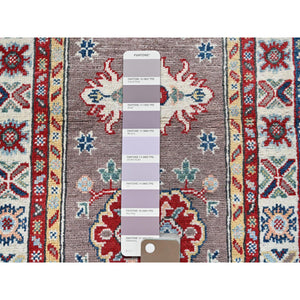 2'x6'5" Fossil Gray, Kazak with Tribal Medallions Design, Soft and Velvety Wool, Hand Knotted, Denser Weave, Vegetable Dyes, Narrow Runner, Oriental Rug FWR2916