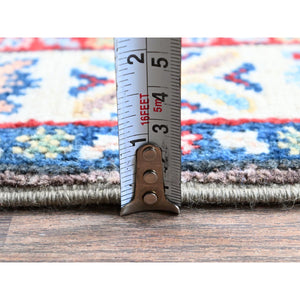 2'x6'5" Fossil Gray, Kazak with Tribal Medallions Design, Soft and Velvety Wool, Hand Knotted, Denser Weave, Vegetable Dyes, Narrow Runner, Oriental Rug FWR2916
