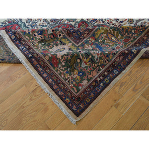 12'2"x18'8" Ivory, Oversized Antique Persian Sarouk Fereghan With Birds Full Pile And Soft Hand Knotted Oriental Rug FWR292218
