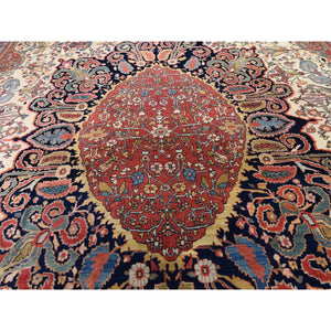 12'2"x18'8" Ivory, Oversized Antique Persian Sarouk Fereghan With Birds Full Pile And Soft Hand Knotted Oriental Rug FWR292218