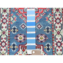 Load image into Gallery viewer, 2&#39;1&quot;x6&#39;1&quot; Imperial Blue, Kazak with Geometric Medallion Design, Soft and Shiny Wool, Hand Knotted, Denser Weave, Vegetable Dyes, Narrow Runner, Oriental Rug FWR2922