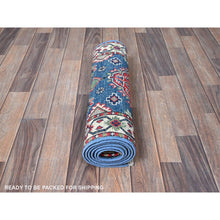 Load image into Gallery viewer, 2&#39;1&quot;x6&#39;1&quot; Imperial Blue, Kazak with Geometric Medallion Design, Soft and Shiny Wool, Hand Knotted, Denser Weave, Vegetable Dyes, Narrow Runner, Oriental Rug FWR2922