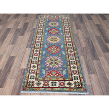 Load image into Gallery viewer, 2&#39;3&quot;x6&#39; Carolina Blue, Kazak with Tribal Medallions Design, Hand Knotted, Soft and Velvety Wool, Denser Weave, Vegetable Dyes, Narrow Runner, Oriental Rug Sh488 FWR2928