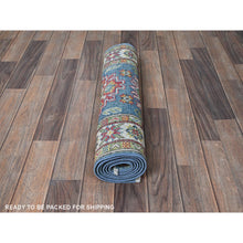 Load image into Gallery viewer, 2&#39;3&quot;x6&#39; Carolina Blue, Kazak with Tribal Medallions Design, Hand Knotted, Soft and Velvety Wool, Denser Weave, Vegetable Dyes, Narrow Runner, Oriental Rug Sh488 FWR2928
