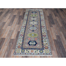 Load image into Gallery viewer, 2&#39;1&quot;x5&#39;10&quot; Frost Gray, Kazak with Tribal Medallions Design, Soft and Velvety Wool, Hand Knotted, Denser Weave, Vegetable Dyes, Narrow Runner, Oriental Rug FWR2934