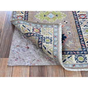 2'1"x5'10" Frost Gray, Kazak with Tribal Medallions Design, Soft and Velvety Wool, Hand Knotted, Denser Weave, Vegetable Dyes, Narrow Runner, Oriental Rug FWR2934