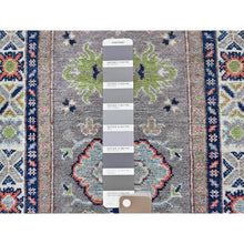 Load image into Gallery viewer, 2&#39;1&quot;x5&#39;10&quot; Frost Gray, Kazak with Tribal Medallions Design, Soft and Velvety Wool, Hand Knotted, Denser Weave, Vegetable Dyes, Narrow Runner, Oriental Rug FWR2934