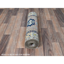Load image into Gallery viewer, 2&#39;1&quot;x5&#39;10&quot; Frost Gray, Kazak with Tribal Medallions Design, Soft and Velvety Wool, Hand Knotted, Denser Weave, Vegetable Dyes, Narrow Runner, Oriental Rug FWR2934