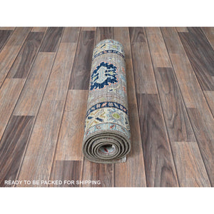 2'1"x5'10" Frost Gray, Kazak with Tribal Medallions Design, Soft and Velvety Wool, Hand Knotted, Denser Weave, Vegetable Dyes, Narrow Runner, Oriental Rug FWR2934