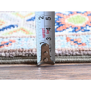 2'1"x5'10" Frost Gray, Kazak with Tribal Medallions Design, Soft and Velvety Wool, Hand Knotted, Denser Weave, Vegetable Dyes, Narrow Runner, Oriental Rug FWR2934