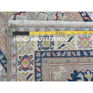 2'1"x5'10" Frost Gray, Kazak with Tribal Medallions Design, Soft and Velvety Wool, Hand Knotted, Denser Weave, Vegetable Dyes, Narrow Runner, Oriental Rug FWR2934