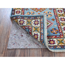 Load image into Gallery viewer, 2&#39;1&quot;x5&#39;9&quot; Baby Blue, Kazak with Geometric Medallions Design, Hand Knotted, Soft and Velvety Wool, Denser Weave, Vegetable Dyes, Narrow Runner, Oriental Rug FWR2952