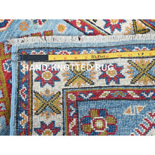 Load image into Gallery viewer, 2&#39;1&quot;x5&#39;9&quot; Baby Blue, Kazak with Geometric Medallions Design, Hand Knotted, Soft and Velvety Wool, Denser Weave, Vegetable Dyes, Narrow Runner, Oriental Rug FWR2952
