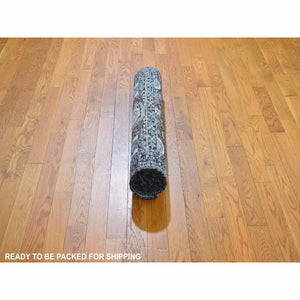 2'7"x8'1" Silk With Textured Wool Hi-low Pile Mamluk Design Hand Knotted Runner Oriental Rug FWR296736