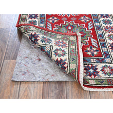 Load image into Gallery viewer, 2&#39;1&quot;x6&#39; Crimson Red, Kazak with Tribal Medallions Design, Hand Knotted, Vegetable Dyes, Soft and Shiny Wool, Denser Weave, Narrow Runner, Oriental Rug FWR2964