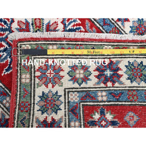2'1"x6' Crimson Red, Kazak with Tribal Medallions Design, Hand Knotted, Vegetable Dyes, Soft and Shiny Wool, Denser Weave, Narrow Runner, Oriental Rug FWR2964