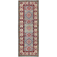 Load image into Gallery viewer, 2&#39;2&quot;x6&#39; Misty Gray, Kazak with Tribal Medallions Design, Soft and Velvety Wool, Hand Knotted, Denser Weave, Vegetable Dyes, Narrow Runner, Oriental Rug Sh498 FWR2988