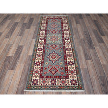Load image into Gallery viewer, 2&#39;2&quot;x6&#39; Misty Gray, Kazak with Tribal Medallions Design, Soft and Velvety Wool, Hand Knotted, Denser Weave, Vegetable Dyes, Narrow Runner, Oriental Rug Sh498 FWR2988