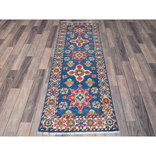 Load image into Gallery viewer, 2&#39;x5&#39;9&quot; Imperial Blue, Kazak with Tribal Medallions Design, Hand Knotted, Soft and Velvety Wool, Denser Weave, Vegetable Dyes, Narrow Runner, Oriental Rug FWR2994