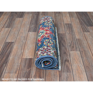 2'x5'9" Imperial Blue, Kazak with Tribal Medallions Design, Hand Knotted, Soft and Velvety Wool, Denser Weave, Vegetable Dyes, Narrow Runner, Oriental Rug FWR2994