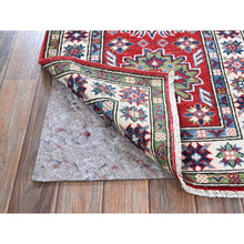 Load image into Gallery viewer, 2&#39;1&quot;x6&#39; Berry Red, Kazak with Tribal Medallions Design, Hand Knotted, Soft and Shiny Wool, Denser Weave, Vegetable Dyes, Narrow Runner, Oriental Rug FWR3000