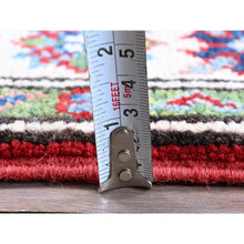 Load image into Gallery viewer, 2&#39;1&quot;x6&#39; Berry Red, Kazak with Tribal Medallions Design, Hand Knotted, Soft and Shiny Wool, Denser Weave, Vegetable Dyes, Narrow Runner, Oriental Rug FWR3000