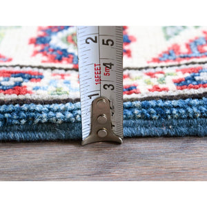 2'1"x5'10" Imperial Blue, Kazak with Tribal Medallions Design, Hand Knotted, Soft and Velvety Wool, Denser Weave, Vegetable Dyes, Narrow Runner, Oriental Rug FWR3006