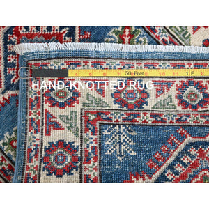 2'1"x5'10" Imperial Blue, Kazak with Tribal Medallions Design, Hand Knotted, Soft and Velvety Wool, Denser Weave, Vegetable Dyes, Narrow Runner, Oriental Rug FWR3006